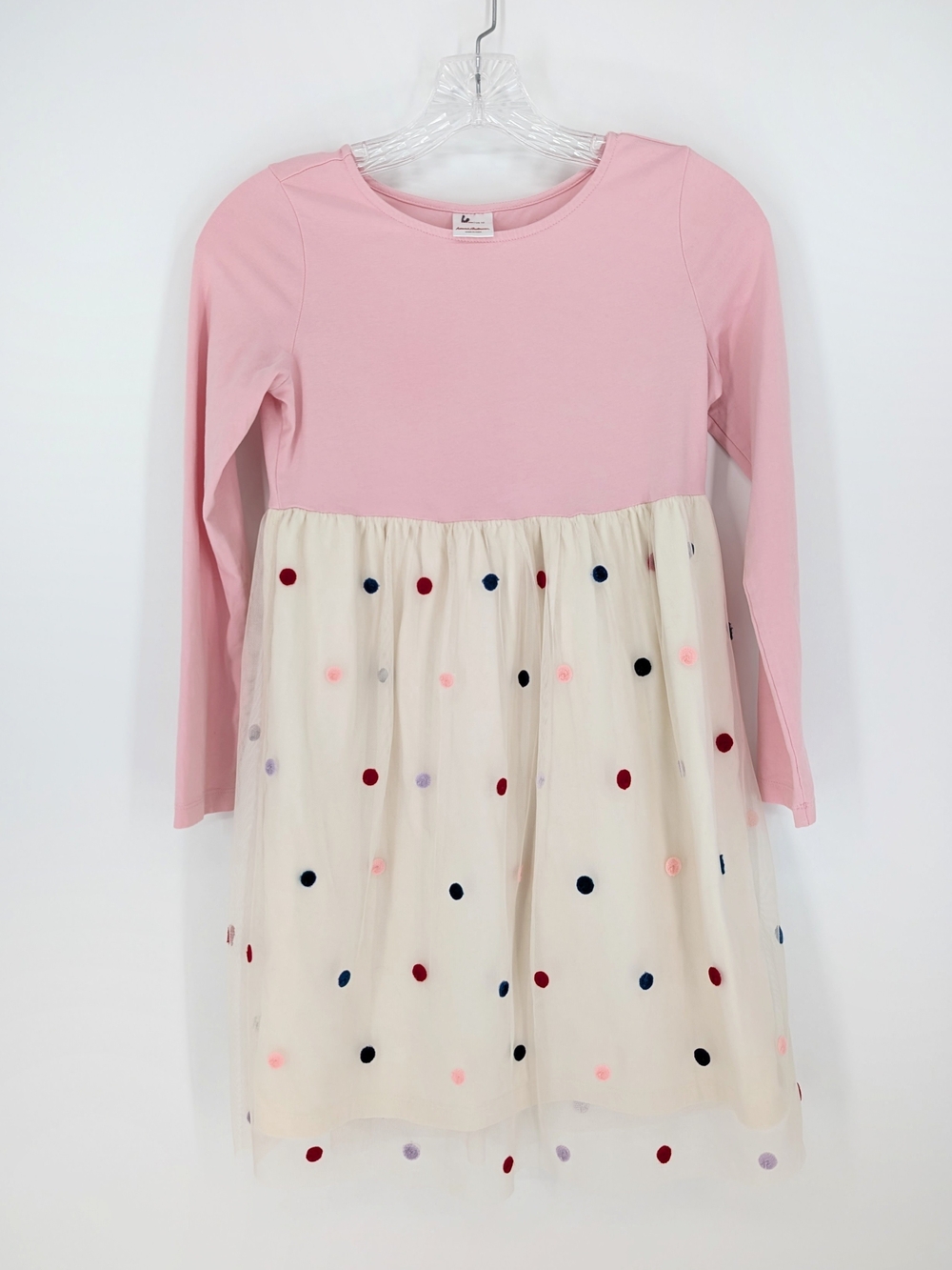Hanna Andersson Girls Pink Tulle Dress with Multicolor Polka Dots 10 - Picture 1 of 5